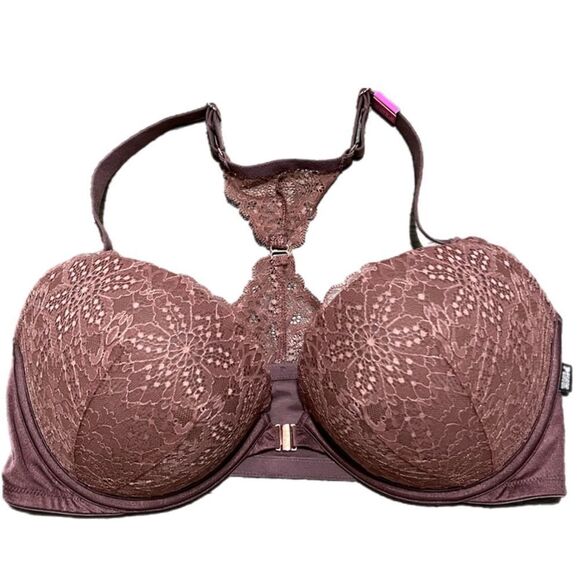 Victorias Secret Pink Date Push Up Padded racerback front closure bra Mauve 36DD - Picture 1 of 4